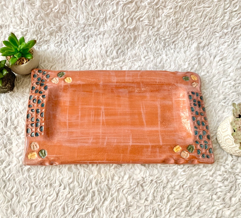 Painted Pottery Tray, Modern Abstract Design, Glazed Pottery, Vintage Decor image 3