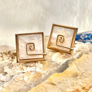 Vintage Cufflinks, MOP Abalone, Modern Abstract, Swank, Gold Tone Setting, Cuff Links