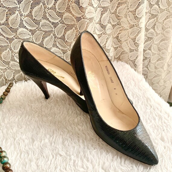 Vintage High Heels Stilettos, Reptile Embossed Lea