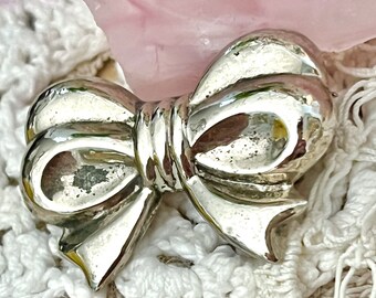 Sterling Silver Brooch, Pin, Bow, Ribbon, Signed .928, Vintage 80s 90s