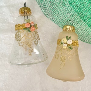 Vintage Glass Bell Ornaments, Lot 2, Holiday Decor, Christmas, Ornate Embellished image 6