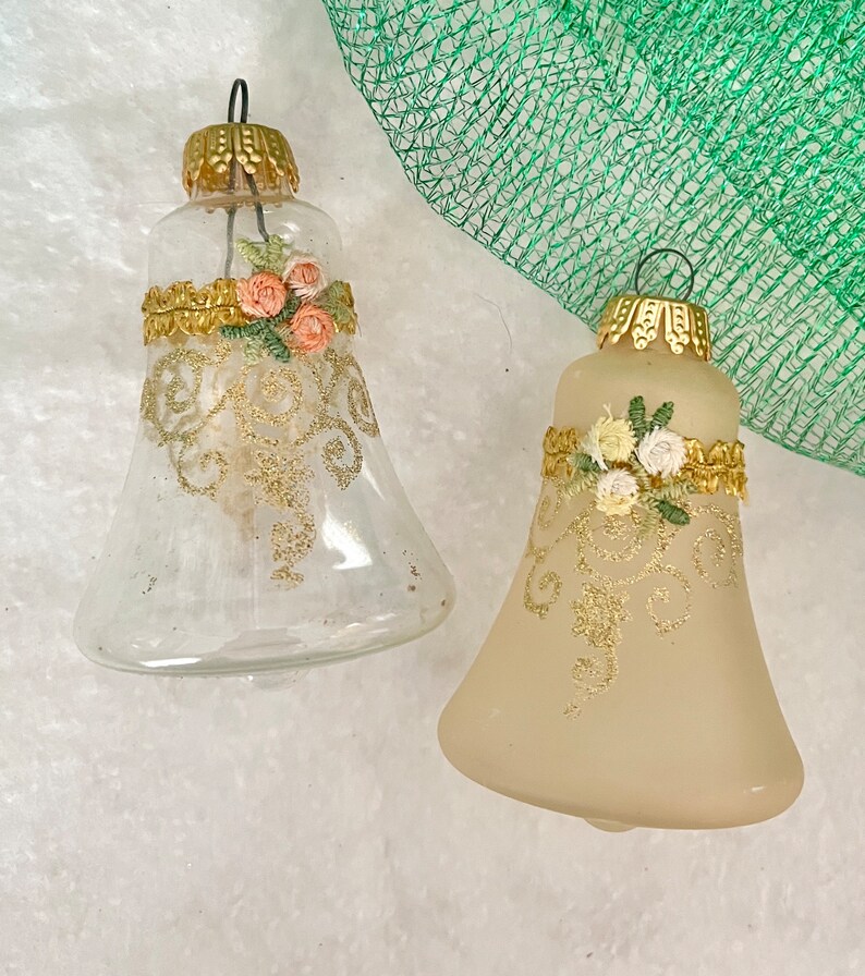 Vintage Glass Bell Ornaments, Lot 2, Holiday Decor, Christmas, Ornate Embellished image 6