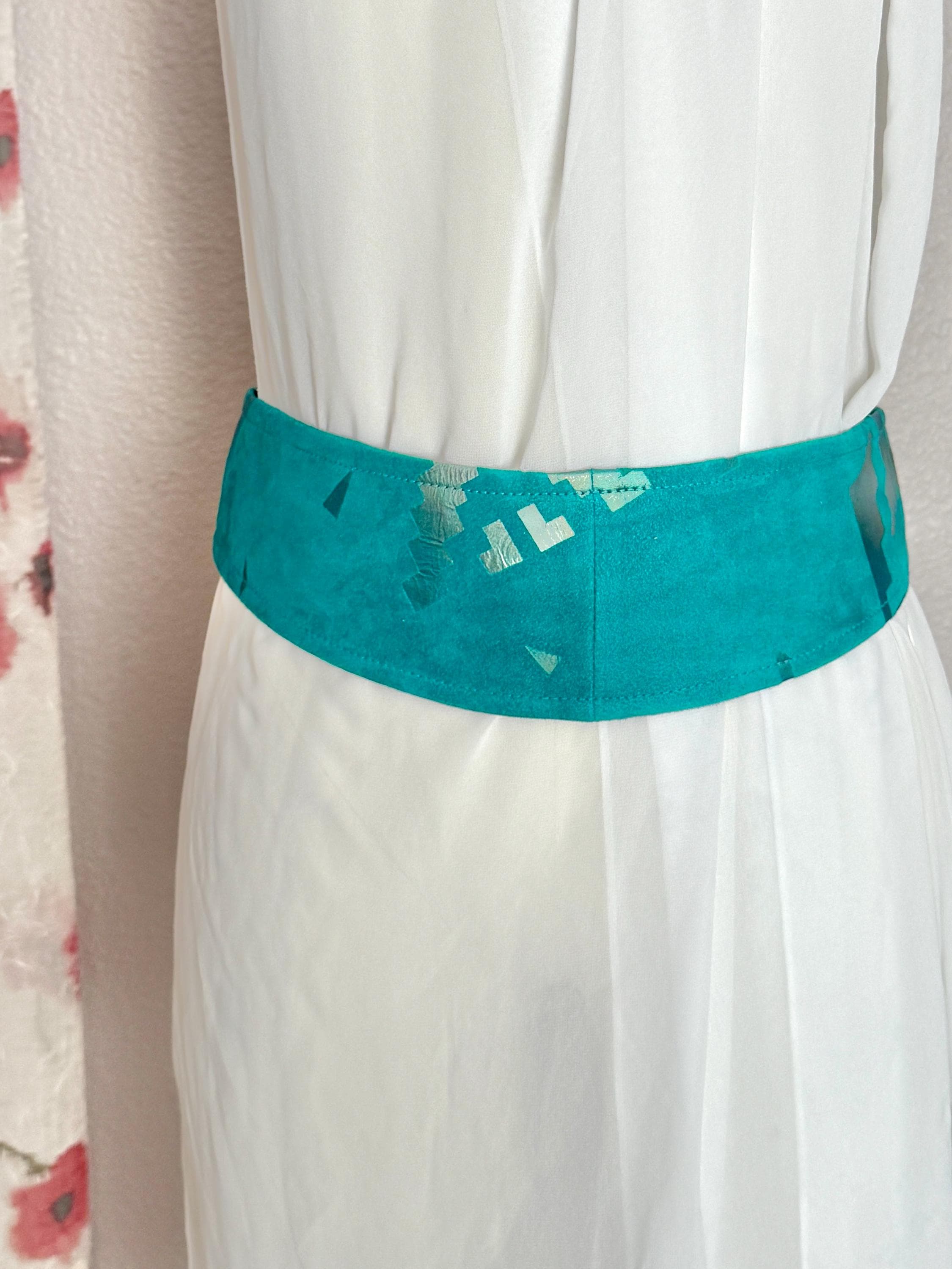 Women’s Teal Suede Belt with Antique Metal Buckle Buy Turquoise Suede Belt Genuine Leather  main image 2