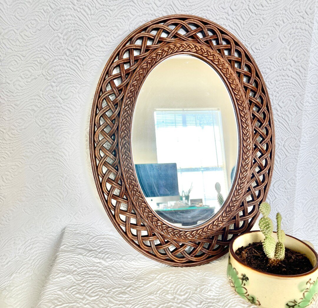 Large Oval Mirror, Boho Wall Decor, Faux Rattan Wicker Syroco, Vintage ...
