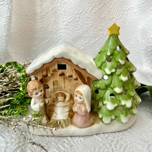 Musical Nativity, Ceramic Pottery Creche, Candle Holder, Vintage Holiday Decor image 8