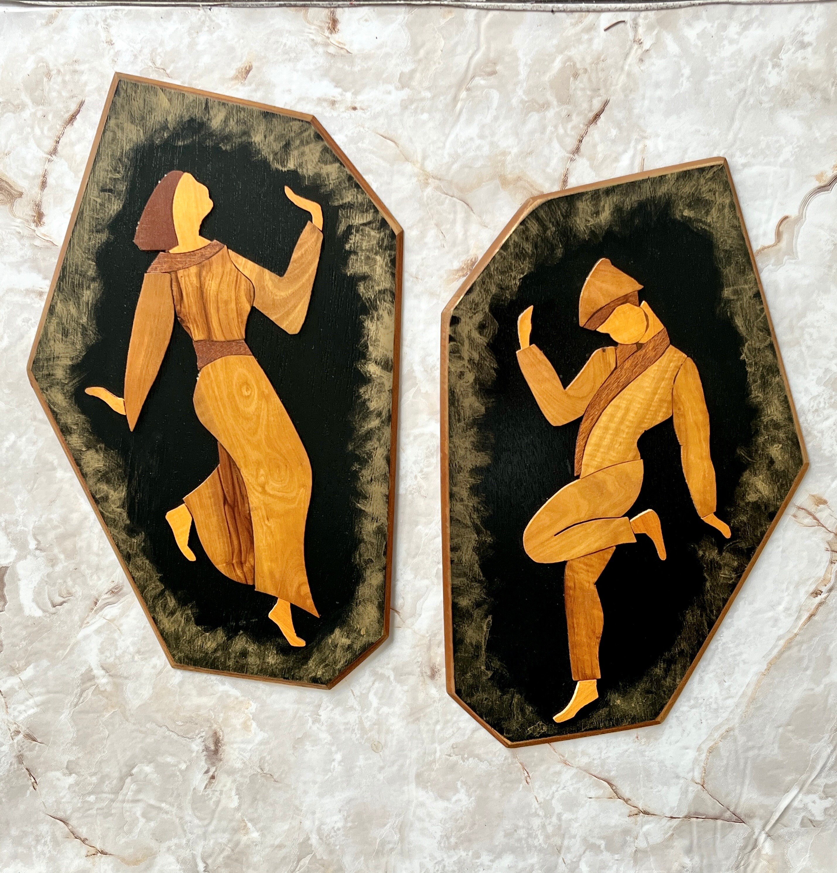 Artsy Wall Decor, Inlay Wood Art, Geometric, Mid Century Modern, Vintage 60s 70s, Set 2, Sustainable Home Decor