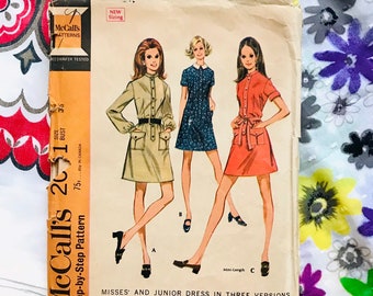 Vintage Sewing Pattern, 60s 70s Dress, Button Down, Pockets, Different Styles, Complete with Instructions