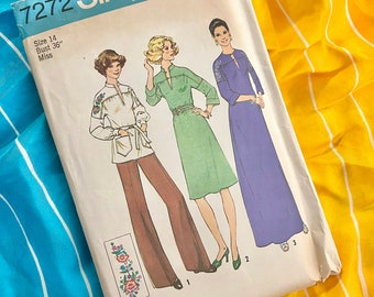 Vintage Simplicity Sewing Pattern, Embroidery Caftan Maxi, Flare Leg Pants, Dress, Tunic Top, Wide Legs, Hippie Complete with Instructions