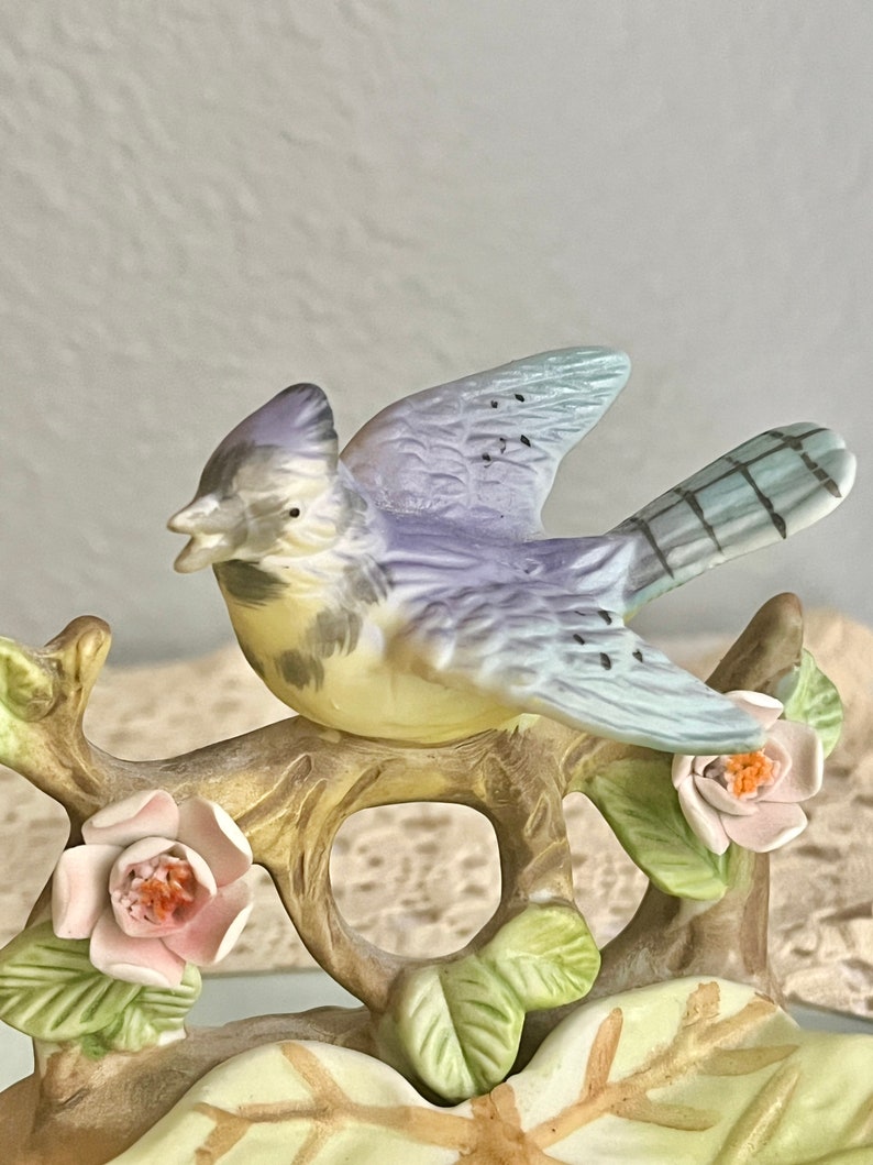 Blue Bird Porcelain Trinket Dish, Woodland Beauty, Ring Holder, Mid Century Vintage Decor, Dresser Top image 2