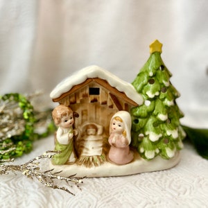 Musical Nativity, Ceramic Pottery Creche, Candle Holder, Vintage Holiday Decor image 2