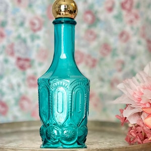 Teal Blue Vintage Glass Bottle, Avon, Glass Collectible, Mid Century 1960s 1970s image 1