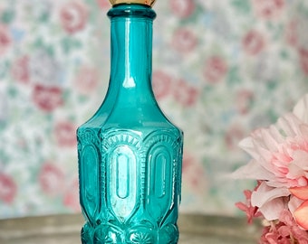 Teal Blue Vintage Glass Bottle, Avon, Glass Collectible, Mid Century 1960s 1970s