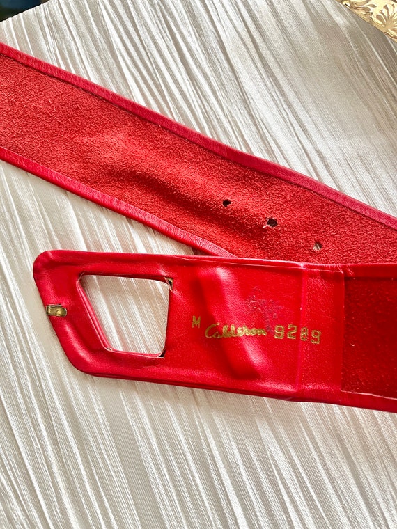 Red Statement Belt, Tapered Wide Leather, Vintage… - image 3