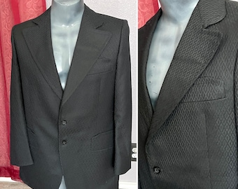 Vintage 60s Mod Blazer, Diamond Pattern Black, Size 40R