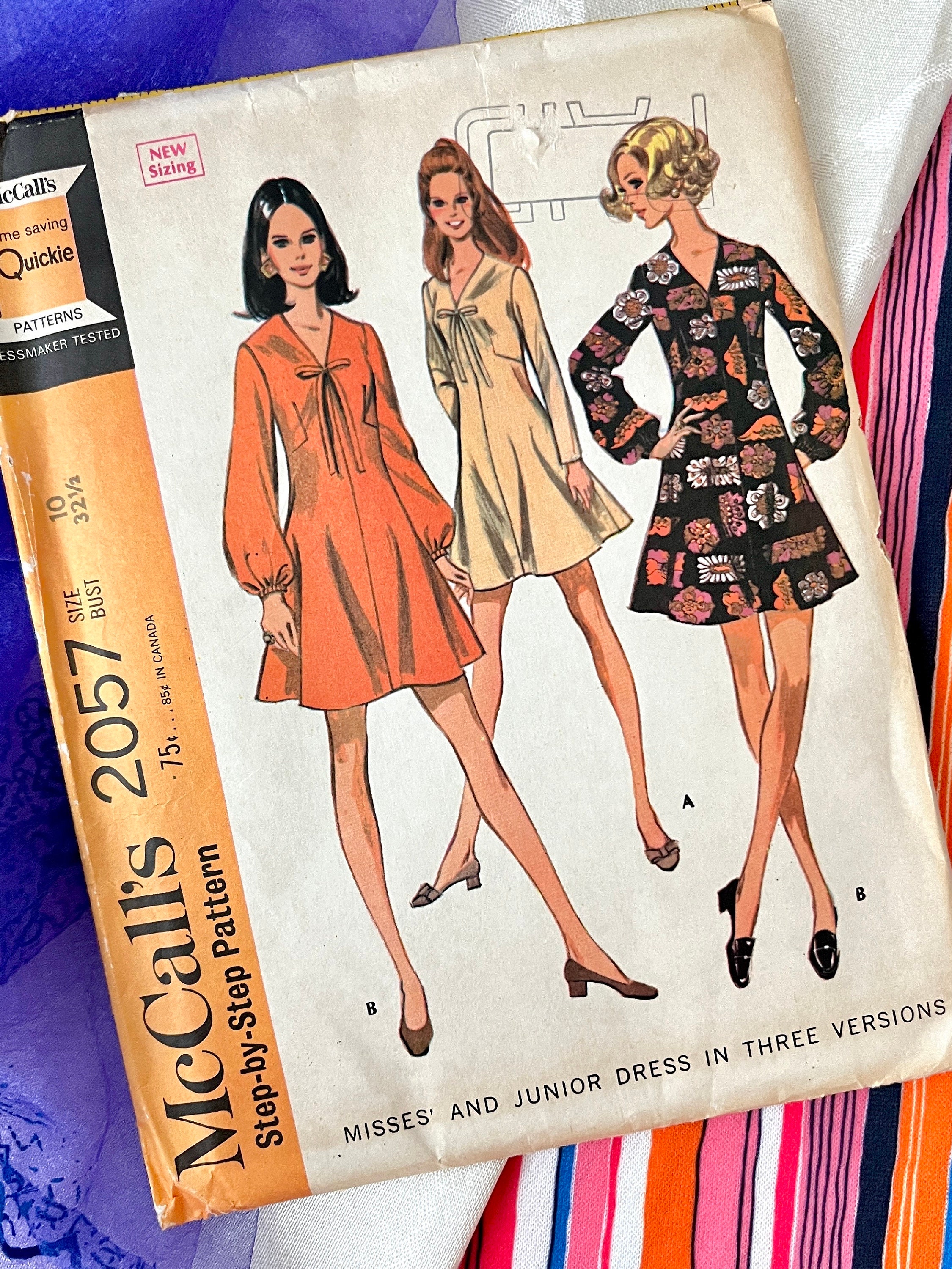 mccalls skater dress pattern Vintage Sewing Pattern, Mini Dress,skater Skirt, V-neck, Factory Folded,  Complete Instructions, Mccalls 2057