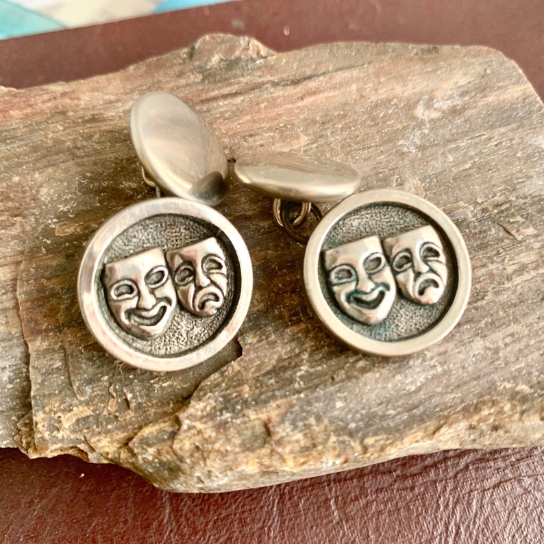 Drama Masks Cufflinks Vintage 60s Comedy Tragedy Cuff Links Unisex