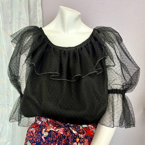 Fabulous Sheer Top, Statement Puff Sleeves, Silver Lurex Trim, Vintage Blouse, Peasant Style image 2