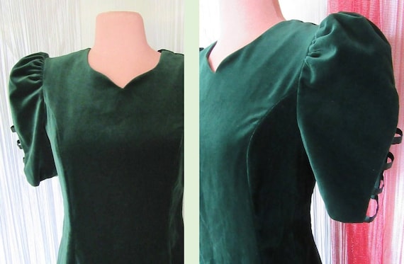 Vintage Sheath Dress, Cut Out Sleeves, Green Velv… - image 2