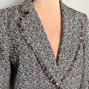 Karl Lagerfeld Tweed Blazer Jacket, Tweed, Fringed Trim, Black/Hot Pink, Vintage 00s