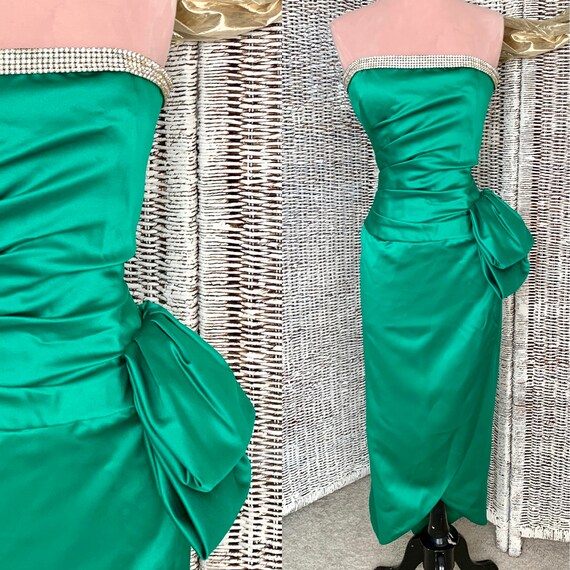 Vintage 80s Emerald Green Strapless Rhinestone Bustier Dress With Wrap -  Etsy