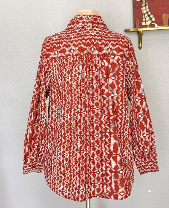 Button Down Blouse, Artsy Tribal Pattern, Cotton … - image 4