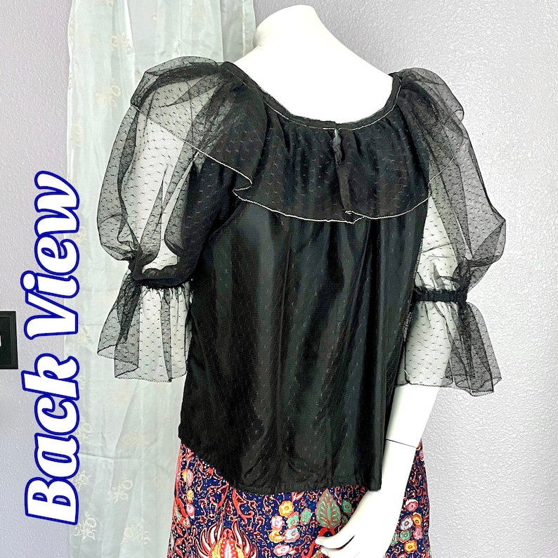Fabulous Sheer Top, Statement Puff Sleeves, Silver Lurex Trim, Vintage Blouse, Peasant Style image 6