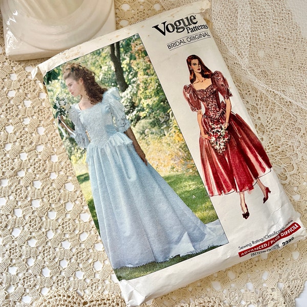 Vogue Vogue Sewing Pattern, Bridal, Wedding Dress, Princess Diana Style, 2 Lengths, Train, Ruffle, Complete with Instructions