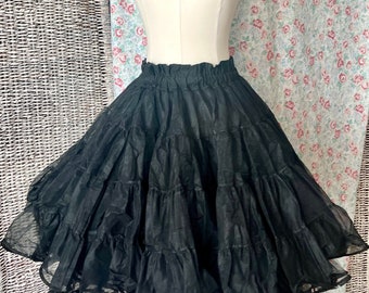 Vintage Black Petticoat, Sequin Edge, Tulle Netting, Chiffon, Ruffles, Swing, Square Dance, Rockabilly Pin Up, Slip Lingerie