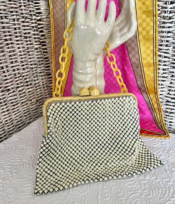 Vintage Whiting & Davis Mesh Purse, Carved Bakelite,chunky Chain