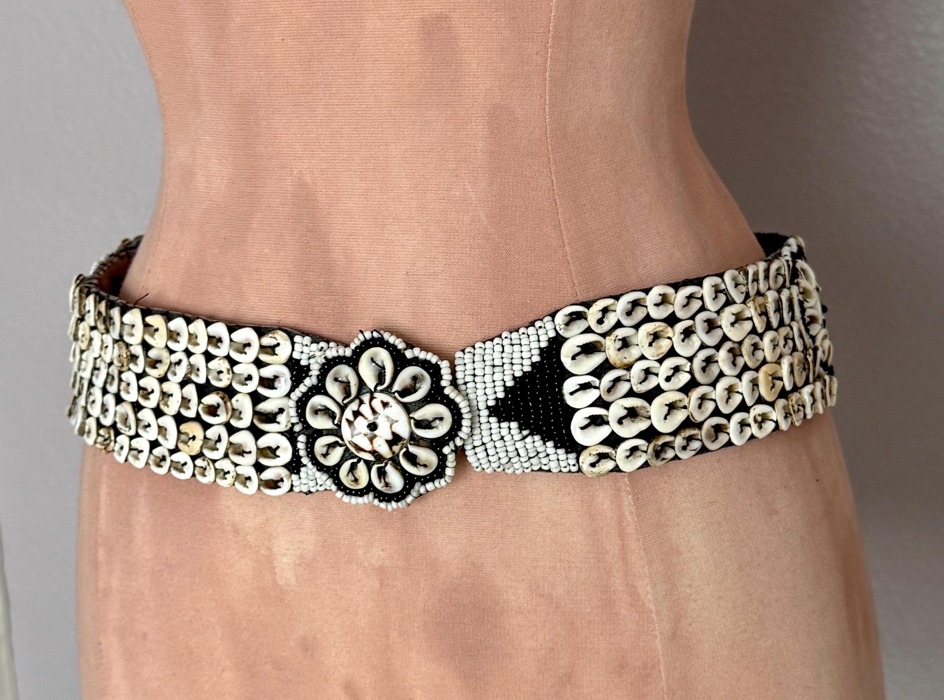 Vintage Sea Shell Belt, Beaded Flower Buckle, Size L - Etsy
