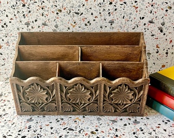 Carved Design Mail Organizer, Note Holder, Office Organization, Desk Decor