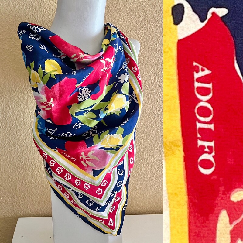 Foulard Vintage ALDANA En Coton - Dimensions 84 X 87 Cm - Vert Avocat - Occasion