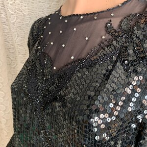 Glitzy Sequin Beaded Dress, Sheer Illusion, Evening Cocktail Maxi Cut Out Back 80s 90s image 2