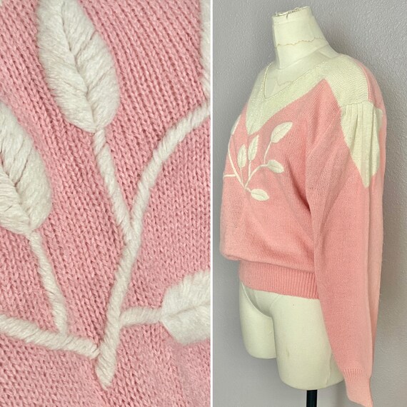 Pink Soft Sweater, Embroidered Pull Over Top, Fuz… - image 3