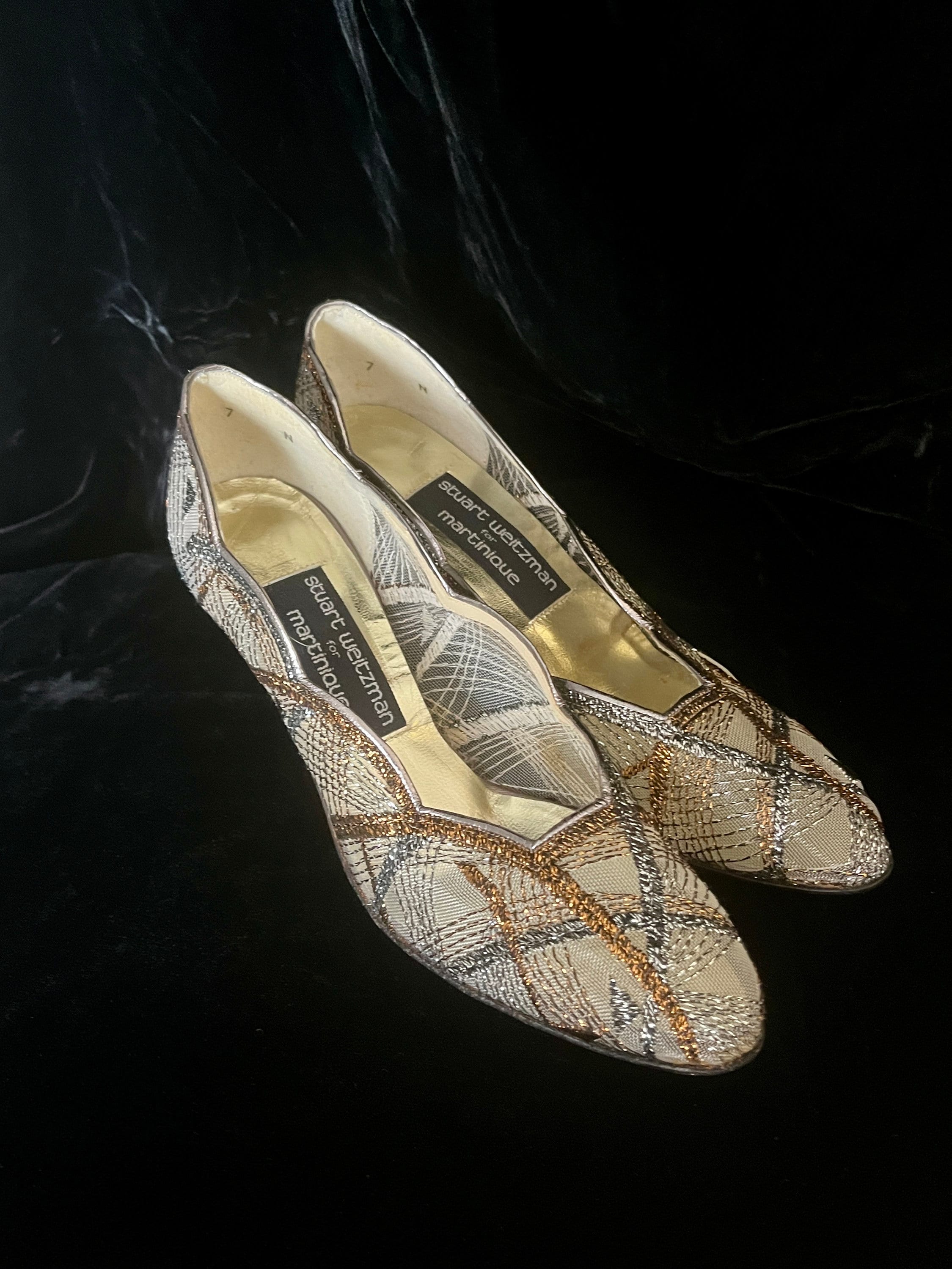 Vintage Stuart Weitzman Metallic Mesh Heels, Silver Bronze  display picture 2