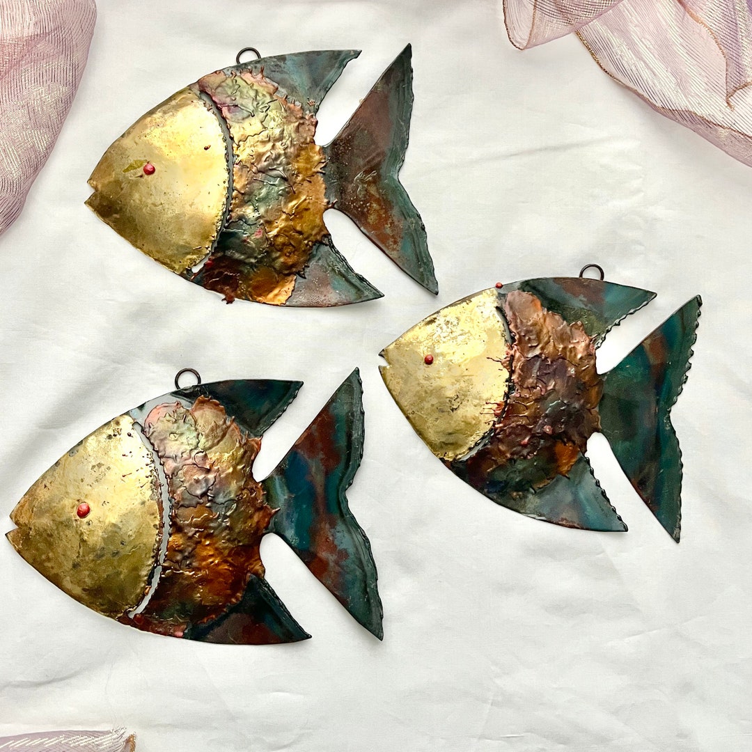 Angel Fish Metal Art Brutalist Wall Hangings Decor Sculptural Etsy