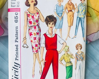 Vintage Sewing Pattern, 60s Pencil Skirt, Pants, Tops, Different Looks, Complete Simplicity