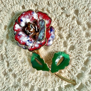 Vintage Enamel Flower Brooch: Mid Century Floral Pin