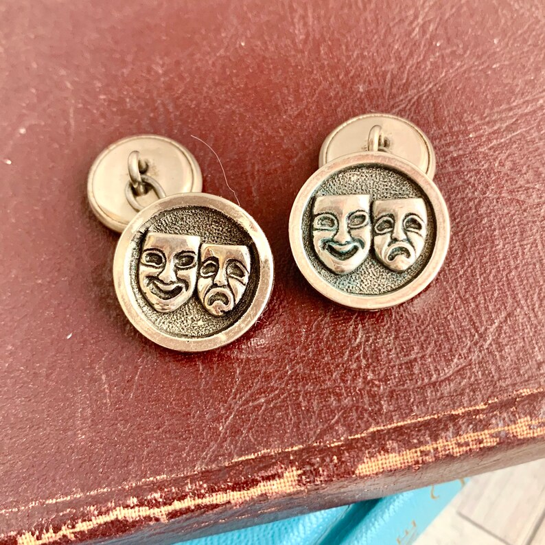 Drama Masks Cufflinks Vintage 60s Comedy Tragedy Cuff Links Unisex