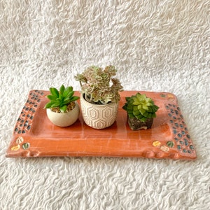 Painted Pottery Tray, Modern Abstract Design, Glazed Pottery, Vintage Decor