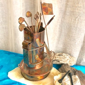 Copper Metal Art, Golf Bag, Music Box, Revolving, Golfer&#39;s Life, Musical, Vintage 60s 70s
