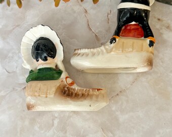 Salt and Pepper Shakers, Native American Theme, Moccasins, Ceramic