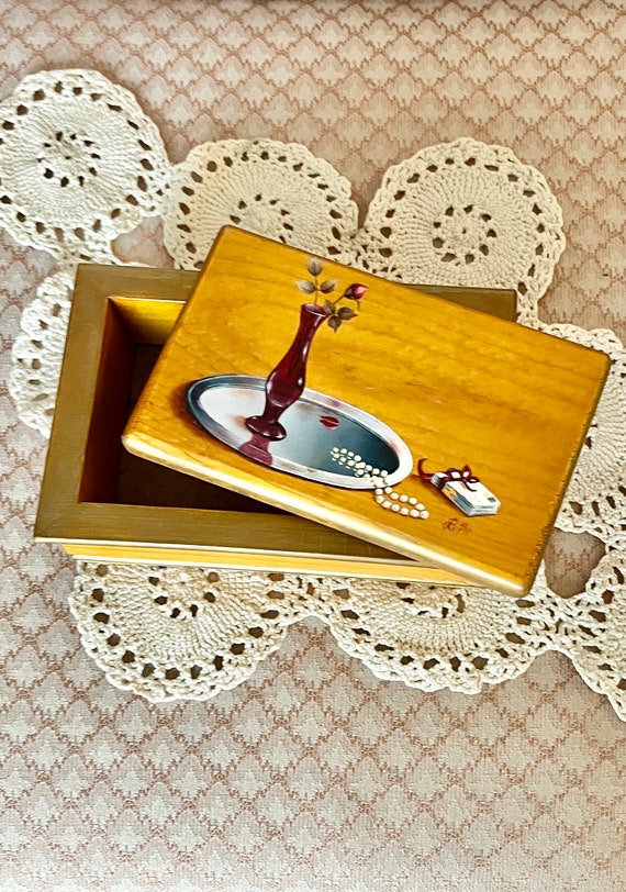 Hand Painted Wood Jewelry Box, Trinket Box, Dresse