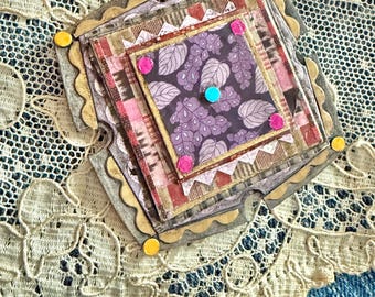 Abstract Artsy Brooch, Geometric, Dimensional, Recycled Paper Art, OOAK Artisan Jewelry, Vintage