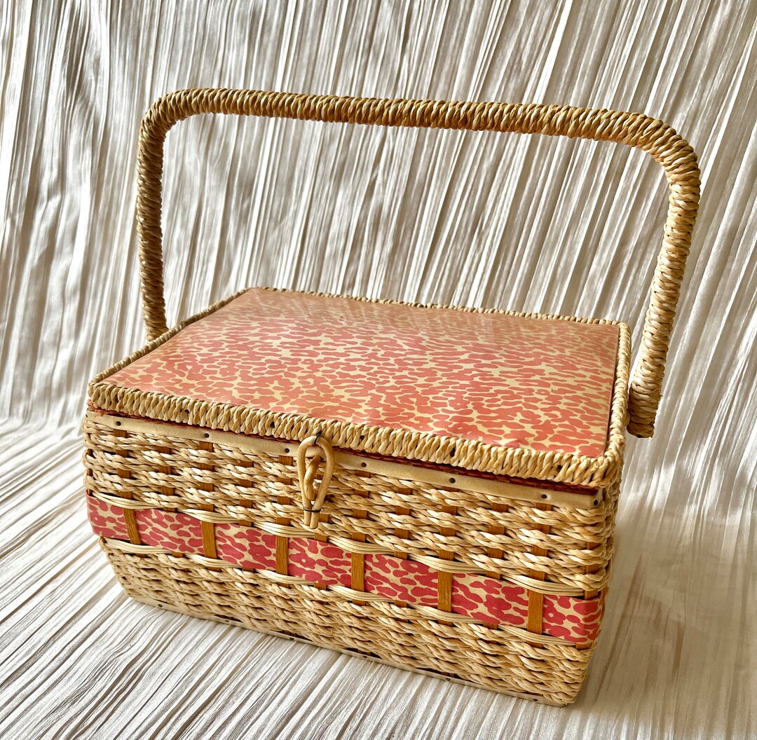 Craft Sewing Basket Woven Rattan Padded Top Original Tray Etsy