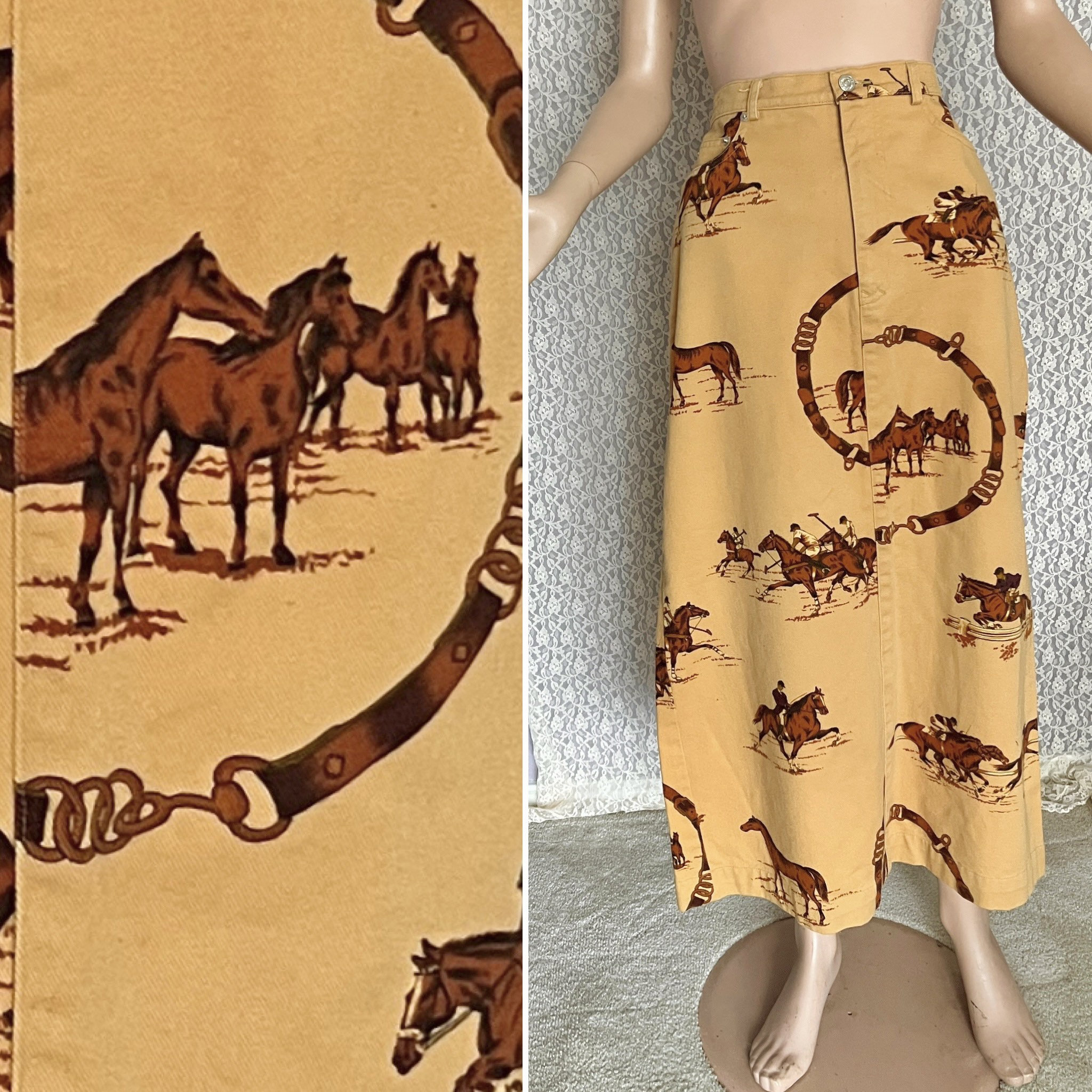 Ralph Lauren 馬と猟犬プリント スカート サイズ9 Polo Ralph Lauren Equestrian Skirt, Horses, Bridles, High Waist
