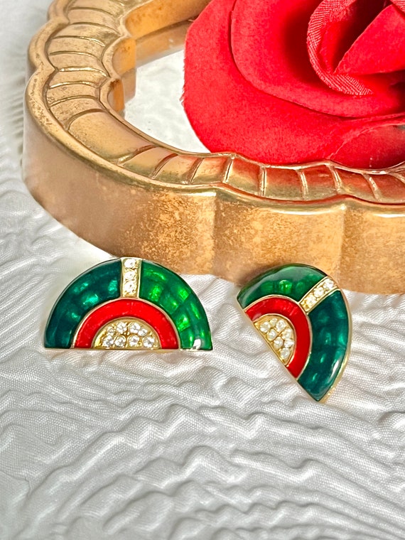 Bling Enamel Earrings, Cloisonne, Jewel Tones, Rh… - image 2