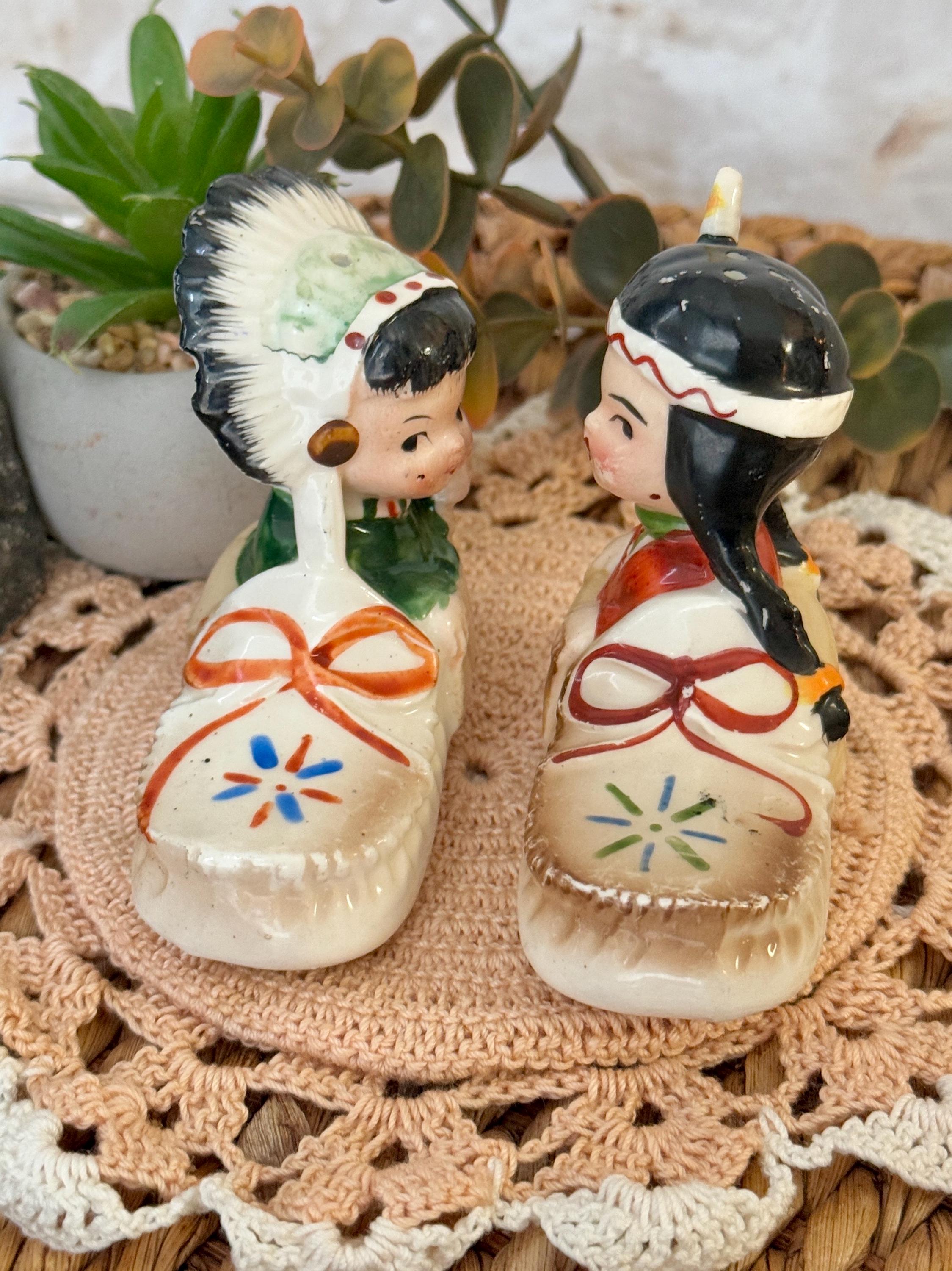 Salt and Pepper Shakers, Native American Theme, Moccasins, Ceramic