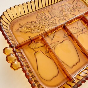 Indiana Glass Divided Dish, Fruit Platter, Veggie Dish, Amber Gold, Mid Century image 1