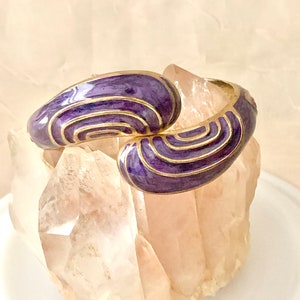 Vintage 80s Clamper Bracelet, Purple Enamel, Bold Statement Piece